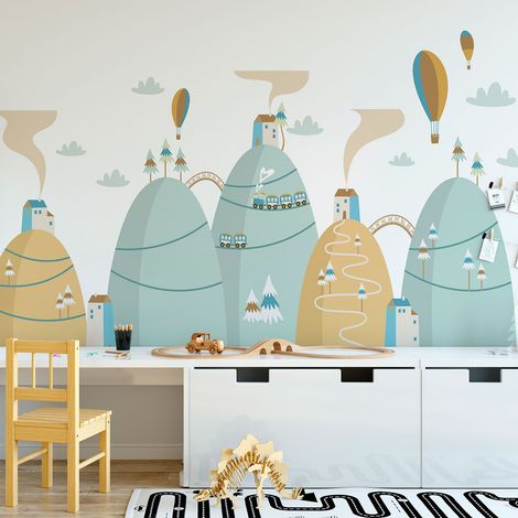 Stickers montagnes scandinaves montgolfières ballons du ciel 40 x 60 cm (1/5)