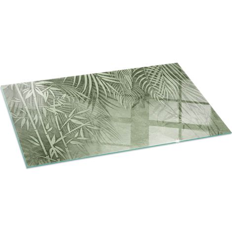 Kaminofen Glasplatte Kaminplatte Kaminglas Ofenglas gehärtetem Hitzeschutz für Kamin Bodenplatte Funkenschutzplatte Tropische Blätter 120x60 cm