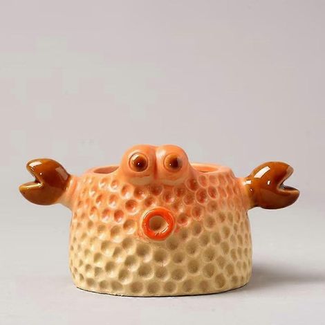 Pot à succulentes céramique forme crabe, pot fleurs/bonsaï pour succulentes, herbes aromatiques, cactus - Décoration intérieure orange (1/5)