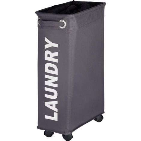 à linge étroit, panier linge roulettes, Corno gris, Polyester, 43 l, 18.5 x 60 x 40 cm