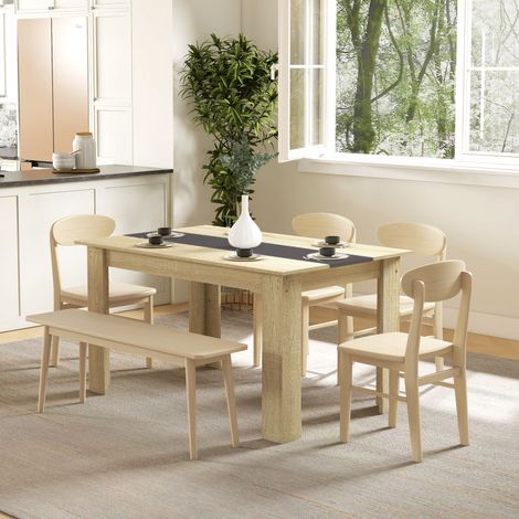 Table de salle à manger pour 6 personnes en bois aspect naturel et noir. dim. 140L x 90l x 75H cm