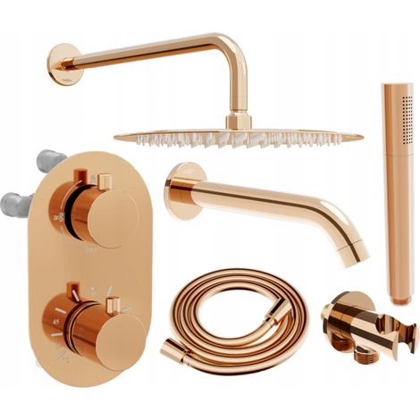 Mexen Kai DR70 ensemble bain-douche encastré avec pomme de douche 30 cm, or rose - 77602DR70301-60 (1/5)