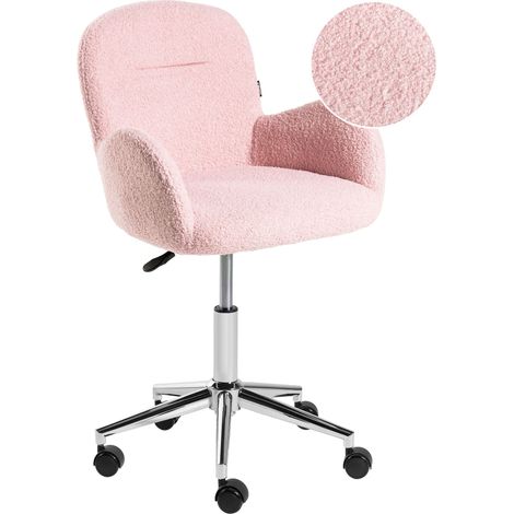 Office Swivel Chair Pastel Pink Boucle Height Adjustable Base Modern Home Office PRIDDY (1/5)
