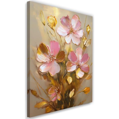 Tableau déco Fleur rose or glamour 60x90 (1/5)