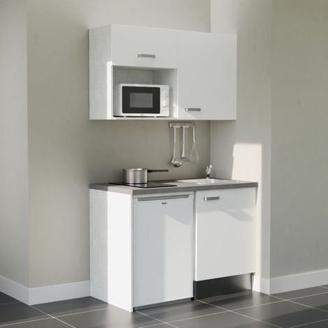 Kochnischen K07L-PT - 120 cm - Laminatplan, spüle Edelstahl, - Weiße Front - betongraue Laminatplatte - Kredenzen nein + Haushaltsgeräte weiß (1/4)