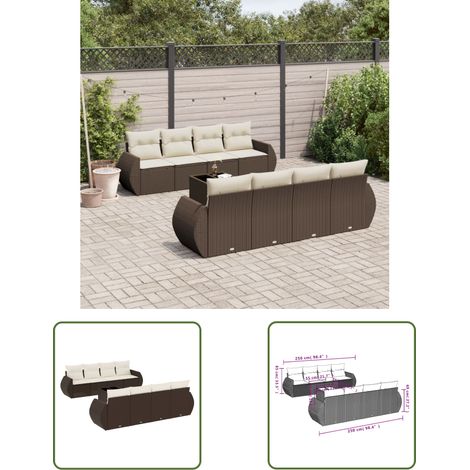 vidaXL Salon de jardin avec coussins 9 pcs marron résine tressée (1/3)