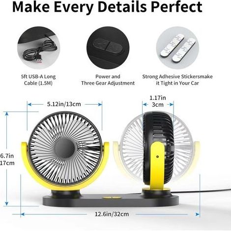 Mini-USB-Doppelkopfventilator, 360°-Drehung, 3 Geschwindigkeitsstufen, tragbarer Ventilator, geeignet für Auto/Tisch/Büro/Camping/Angeln (1/5)