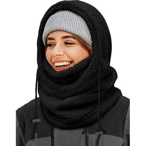 Bonnet, écharpe et masque 3 en 1 pour femme - Écharpe à capuche d'hiver - Bonnet coupe-vent - Protection contre le froid - Cagoule unisexe - Bonnet coupe-vent avec capuche pour femme, protection chaud