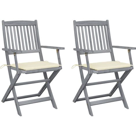 vidaXL Sillas plegables (2 unidades) con cojines, de madera maciza de acacia. (1/5)