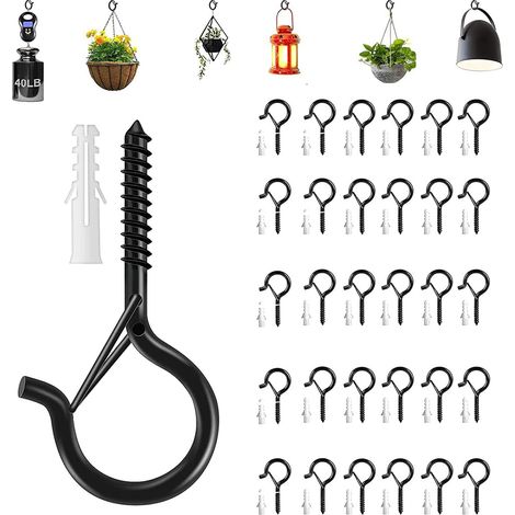 30 Pièces Crochet à Visser, Crochet a Visser Inox Crochet Plafond avec Boucle de Sécurité, pour Suspendre des Plantes, Carillons Eoliens, Lumières Féeriques, Décoration de Fête (1/5)