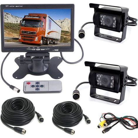 Caméra de recul avec écran 7 pouces, avec support et télécommande, 18 LED, qualité HD, 12–24 V pour voiture et fourgon