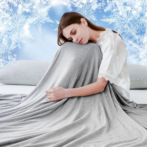 Couverture rafraîchissante, courtepointe légère à effet rafraîchissant convient comme couverture rafraîchissante, jeté, couverture pour bébé ou doudou 150 x 200 cm, gris. (1/4)