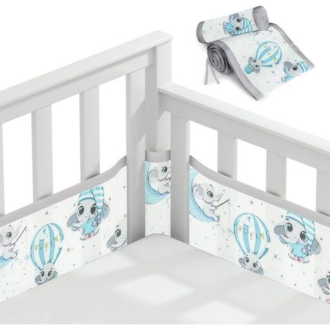 Tours de Lit Bébé,Contour de Lit pour Bébé avec 4 côtés Anti Collision, Tour de Lit Respirant Doublure en Maille 3D Anti Flux d'air,pour Nouveau nés,Garçons et s (Lune) 340/160x30cm (1/4)