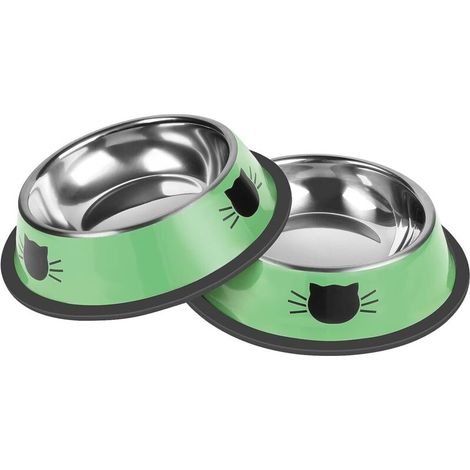 2 petits bols pour chat en acier inoxydable antidérapants, difficiles à casser, avec fond en caoutchouc détachable, faciles à nettoyer