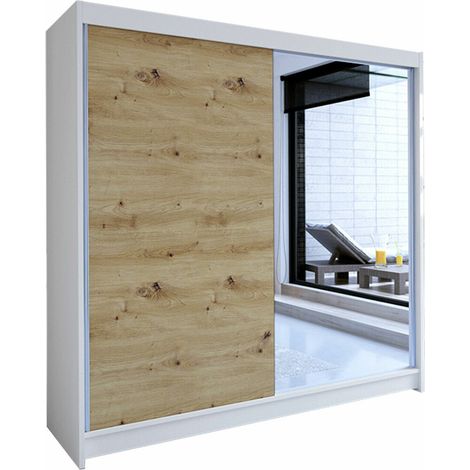 Armario Closico Cavaris I, Blanco + Roble Artisan, 215x180x58cm, Puertas de armario: Correderas, Número de estantes: 5