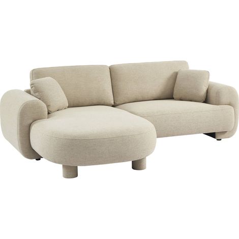 sweeek - 3-Sitzer Ecksofa Recamiere links mit Stoffbezug, runde Füße, Stoff, Beige
