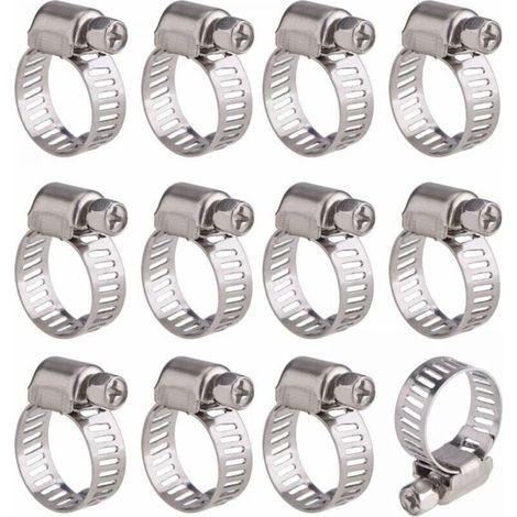 12 Pièces Collier de Serrage Tuyau Ajustable en Acier Inoxydable Tuyau Pinces Clips Fixation (9-16 mm) (1/4)