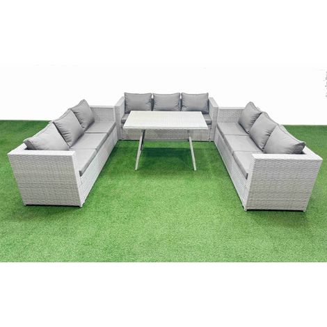 Fimous 9 Seat Outdoor Patio PE Rattan Garden Furniture with Cushions 3 Seater Sofa Light Grey (1/4)