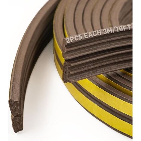 Bandes d'étanchéité pour portes et fenêtres, bandes d'étanchéité en mousse autocollantes, coupe-vent et insonorisantes (Brun, 6 m x 2, type E) (1/5)