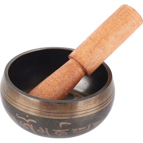 cm große tibetische Klangschale aus Kupfer mit Holzschlägel, Instrument für Meditation, Yoga, Klangheilung und Entspannung (1/5)
