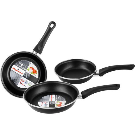 Magefesa Kenia Juego 3 Sartenes 18-20-24cm, Inducción, Antiadherente Bicapa libre de PFOA, Acero Vitrificado Negro