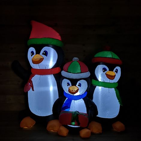 1.5m Inflatable LED Lit Penguin Family Indoor Outdoor Christmas Decoration with 12 Warm White LEDs (1/5)