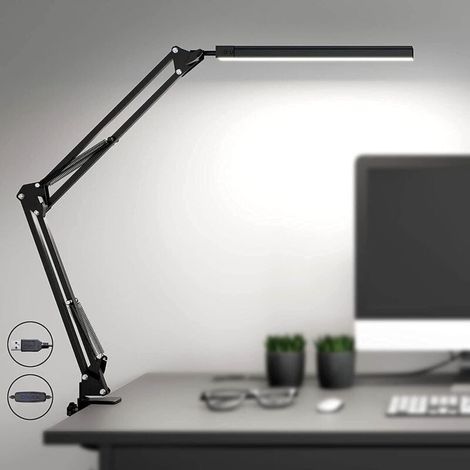 Stück schwarze, leistungsstarke LED-Schreibtischlampe mit Klemme – Augenschonende LED-Lampe – 3 Beleuchtungsmodi (1/5)