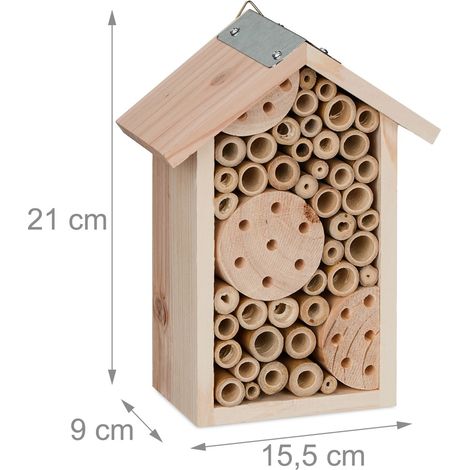 Hotel de insectos de madera natural para jardín balcón tubos de bambú observación abejas albañiles ambiente acogedor de madera natural 130013962 (1/3)