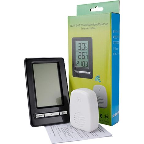 Thermomètre sans fil intérieur/extérieur avec horloge et moniteur numérique de température et d'humidité (1/5)