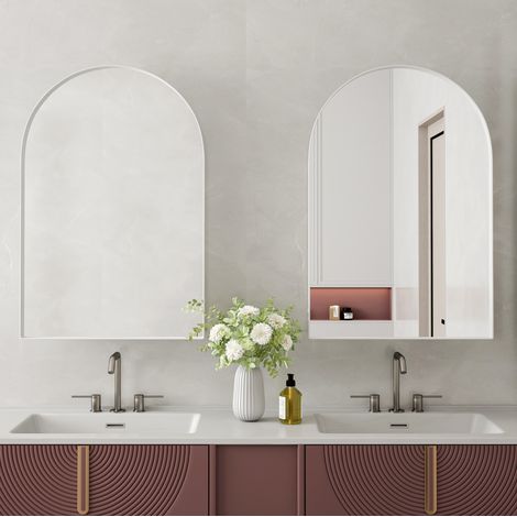 Armario espejo de pared 91x61x12 cm de metal blanco con almacenaje FloraGrace (1/5)