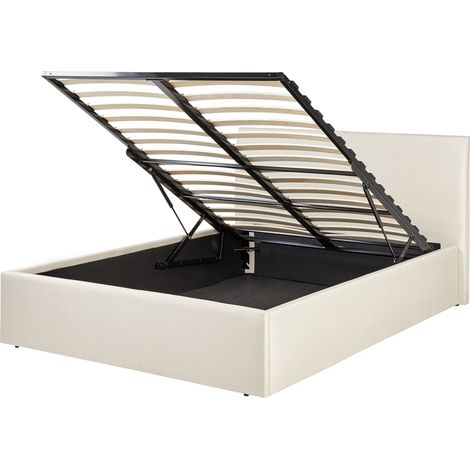 Cama tapizada en tela 120 x 200 cm con almacenaje aspecto minimalista beige Orbey