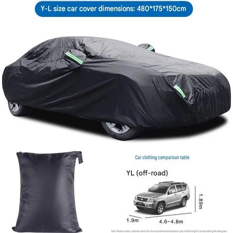 Housse de voiture, noire 190T, tissu argenté, protection contre la poussière, la pluie et le soleil, housse de protection pour voiture (taille YL)