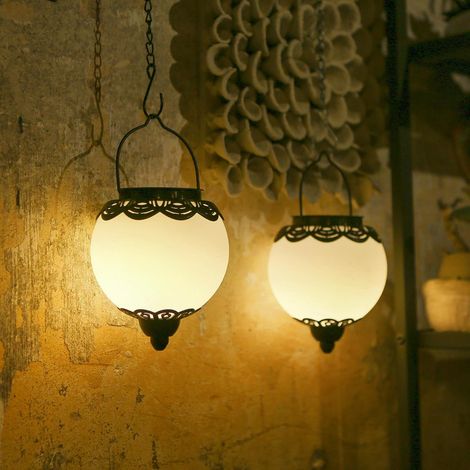 Lanterne Solaire Extérieure Blanche en Forme de Boule