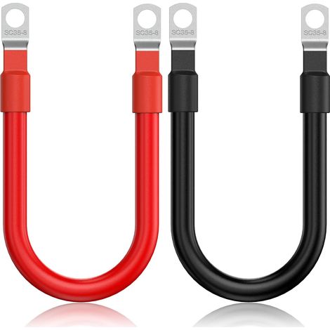 Câbles d'onduleur de Batterie Câble Automatique 30cm 33mm² 2AWG 12V avec Cosses à Anneau Fil Cuivre pour Camion Auto Moto Camping-Car Marine Solaire 2 Pièces (1/5)
