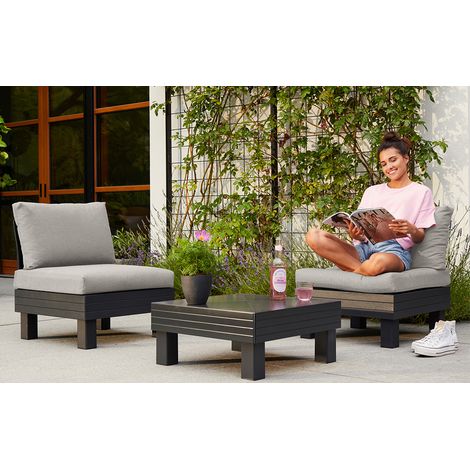 Keter Elements 2 Seater, Modular Balcony Set, Graphite with Grey Cushions (1/5)