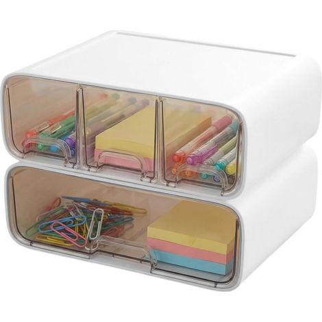 Set mit 2 stapelbaren Aufbewahrungsboxen aus Kunststoff mit Schubladen, Schreibtisch-Organizer, Schubladen-Aufbewahrungsbox, Kunststoff-Schubladenorganizer für Schreibwaren, Make-up, Schmuck, Büroacce (1/5)
