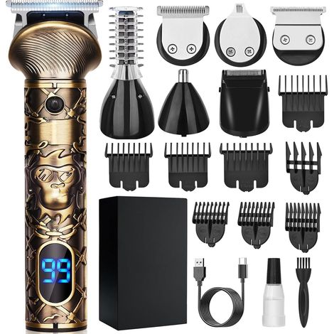 Tondeuse Cheveux/Barbe Homme, Finition Sans Fil Rasoir Tondeuse Avec Affichage et Type-C USB Charge, Tondeuses Tailler/Contour/Nez/Corps Tous en 1, Tondeuses Cadeau Kit pour Homme (1/5)