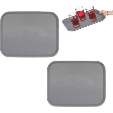 2 plateaux de service rectangulaires, surface antidérapante en caoutchouc, rebord surélevé, 46 x 35 cm, pour cafés et usage domestique (1/5)