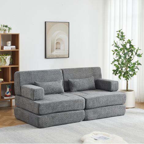 Divano letto pieghevole in tessuto peluche grigio per monolocale – MEUBLIV (1/5)