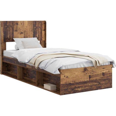 Bed Frame with Storage and Headboard Old Wood 75 x 190 cm vidaXL (1/5)