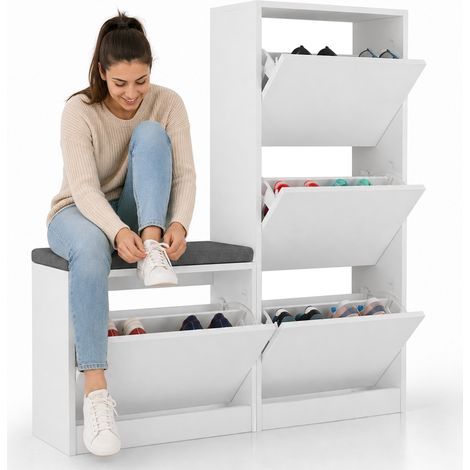 Scarpiera Salvaspazio 3 Ante Mobile Portascarpe 105x118,5 cm Multiuso Bianco