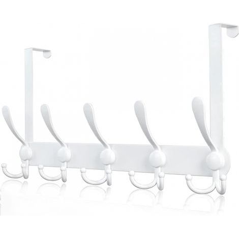CCYKXA Over the Door Coat Rack, Over the Door Hook for 4.5cm Thick Frame, Over the Door Hanging Hook for Bathroom Glass Door (White, 15 Hooks)