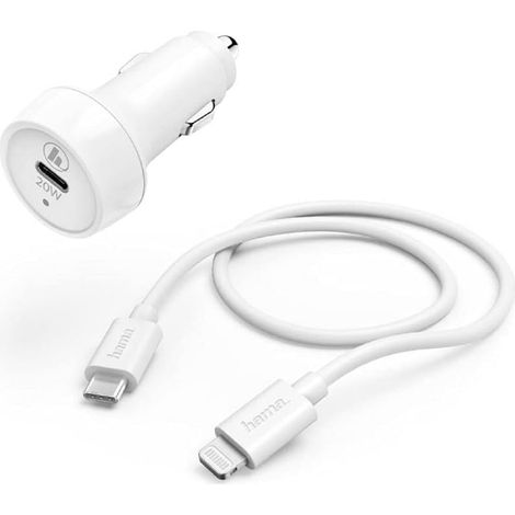 Hama Ladegerät Kfz-Ladeset kompatibel mit IOS-Geräten, Power Delivery (PD), 20W, weiß