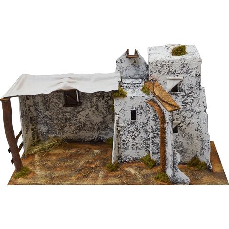 Capanna grotta vuota in legno scenario palestinese con luci per natività presepe natalizio -Scenario palestinese con arco (1/3)