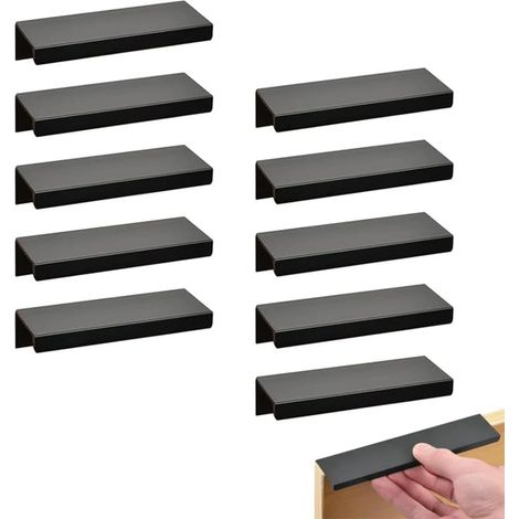 Lot de 10 poignées de cuisine invisibles en aluminium noir de 80 mm - Poignées invisibles pour meubles et placards de cuisine (1/5)