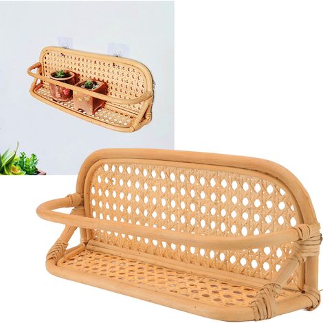 Étagère Murale en Rotin Naturel, Support Suspendu Artisanal Durable pour Salle de Bain, Cuisine ou Salon