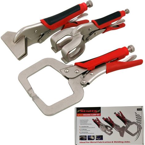 Neilsen 3pc Welding Locking C Clamp Tool Set Mole Grip Pliers Sheet Metal Grips