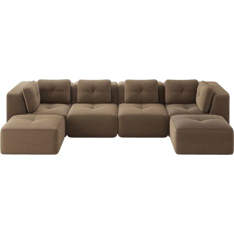 Sofá esquinero modular en U con chaise longue de pana marrón MODENUIT (1/5)