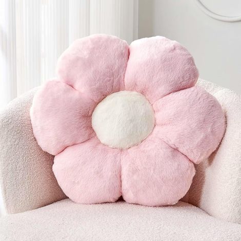 Dekoratives rosa Blumenkissen mit Kunstkaninchenfell - 40 cm - Weiches Plüsch-Bodenkissen für Schlafzimmer und Wohnzimmer (1/3)