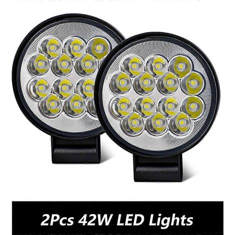 Projecteurs de travail LED blancs 42W/48W, ronds et carrés, pour véhicules tout-terrain 4x4, quads, SUV et motos 12V/24V (2/4/6 pièces, type A). (1/5)